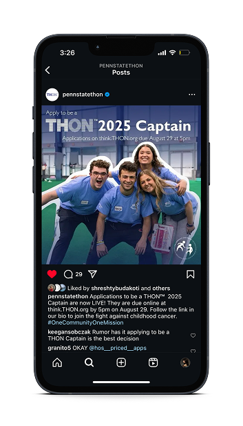 Instagram post announcing THON 2025 Captain applications