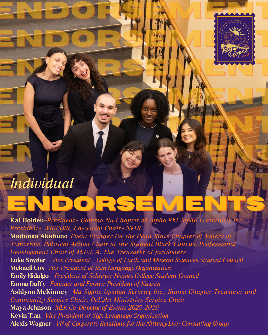 Individual endorsements list, group one