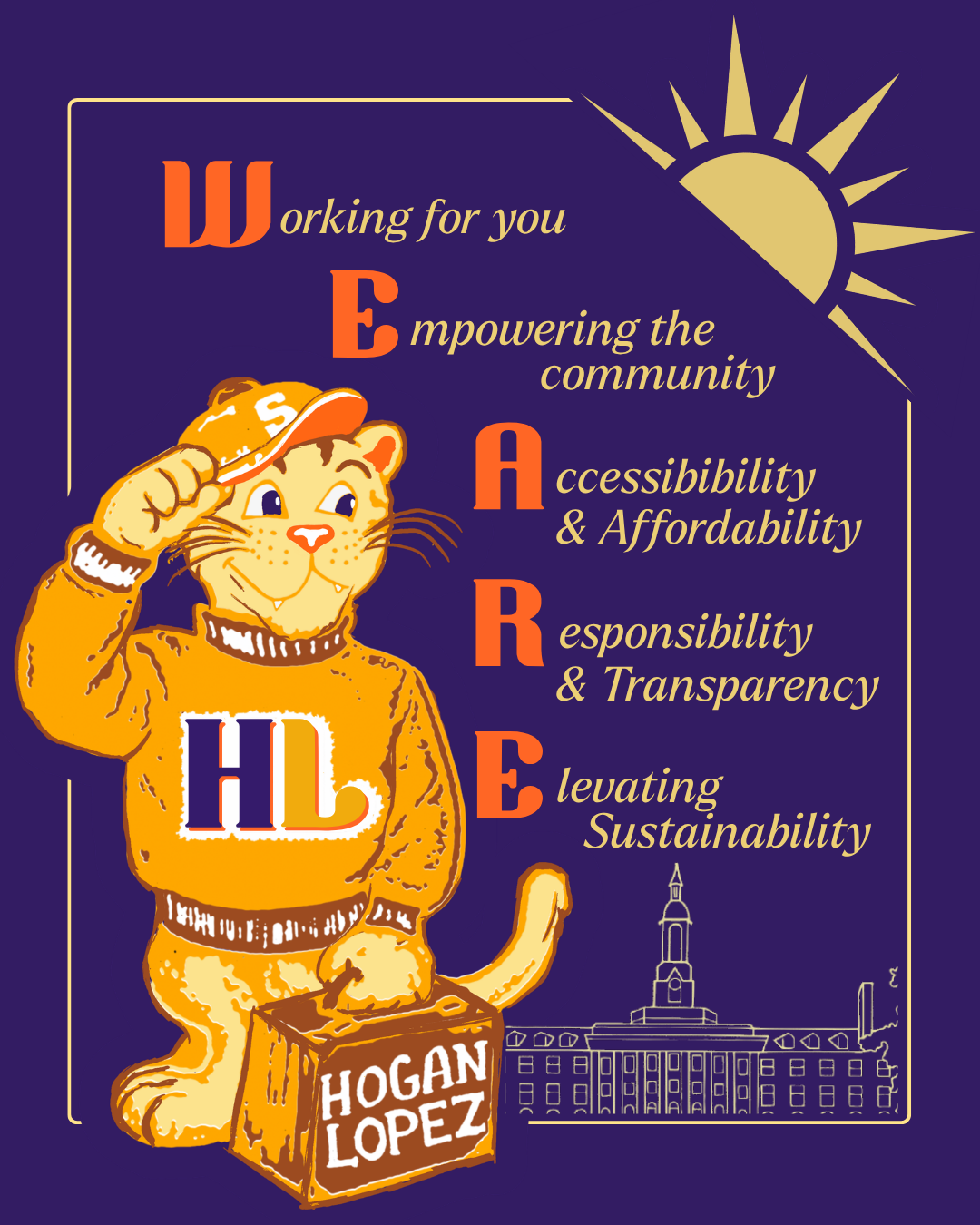 Hogan-Lopez WE ARE pillars graphic with mascot