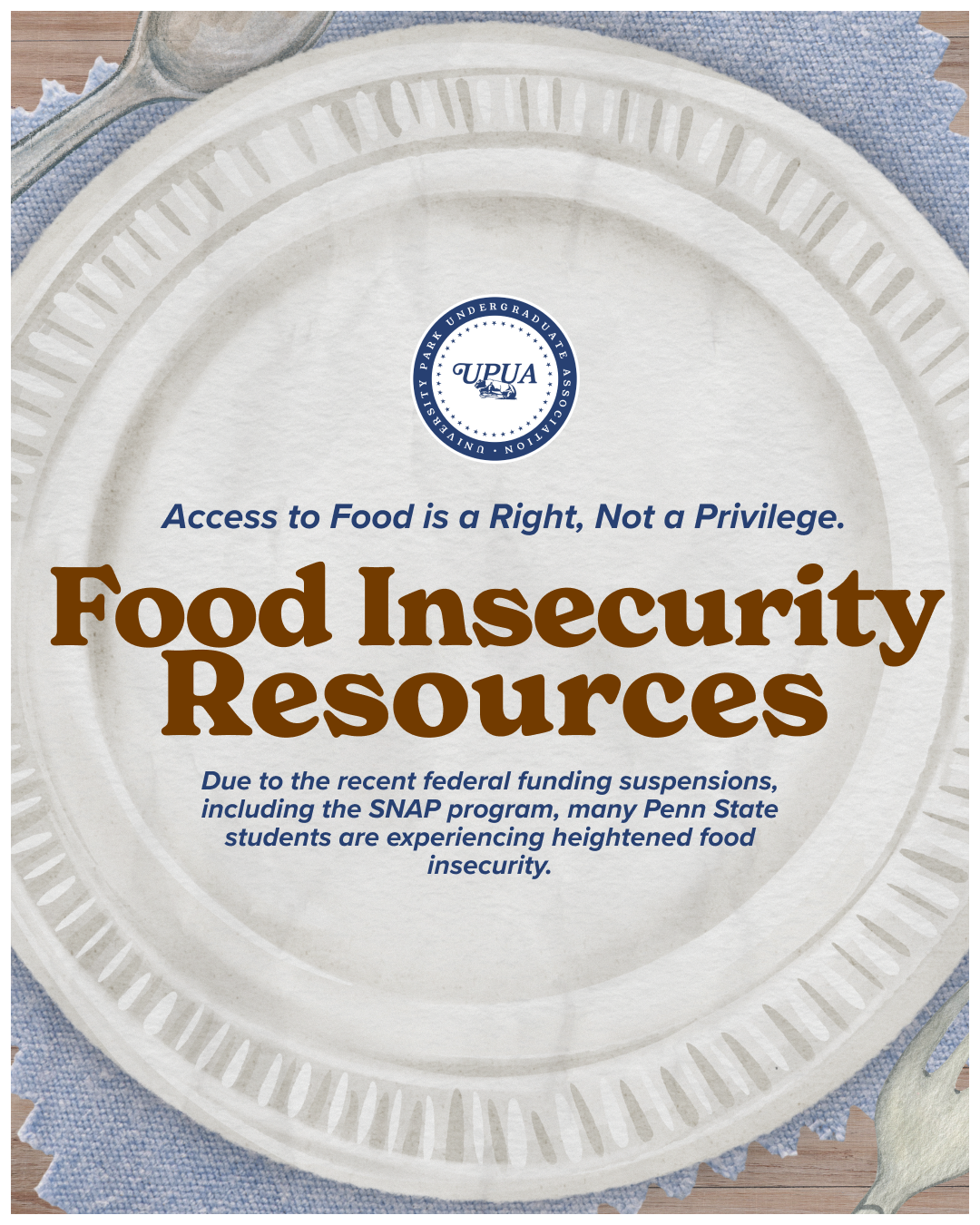 UPUA Food Insecurity Resources campaign graphic